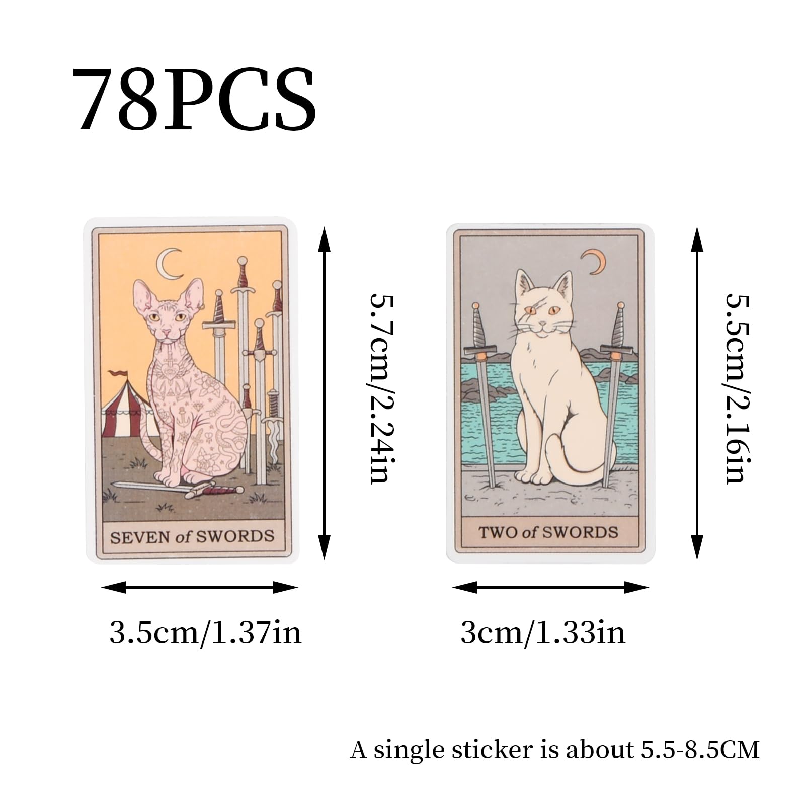 78 Stück Katzen-Tarotkarten-Aufkleber Set – Retro, Wasserfest & Ideal Für Sammelalben, Gepäck & Dekoration