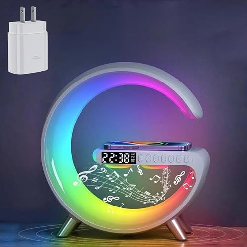 EW21 - Reloj despertador con luz inteligente Bluetooth para dormitorios, lámpara de mesa regulable con cargador inalámbrico rápido, reloj