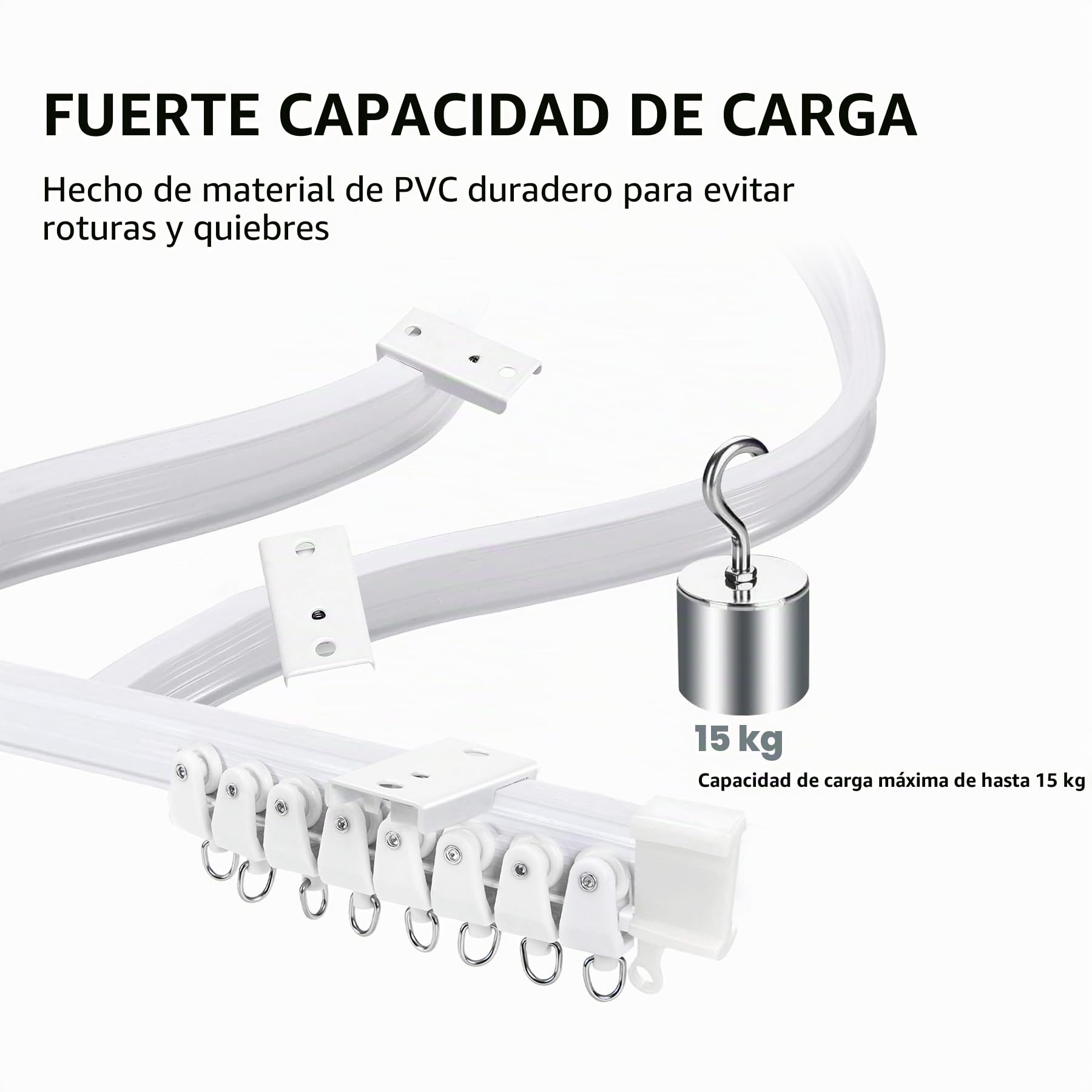 JIHYER Riel Cortina Techo Flexible, 16.4ft(5M) Rieles para Cortinas de Techo, Curvado, PVC, Metal, Plástico y Acero Inoxidable, Blanco, para Montaje en Techo