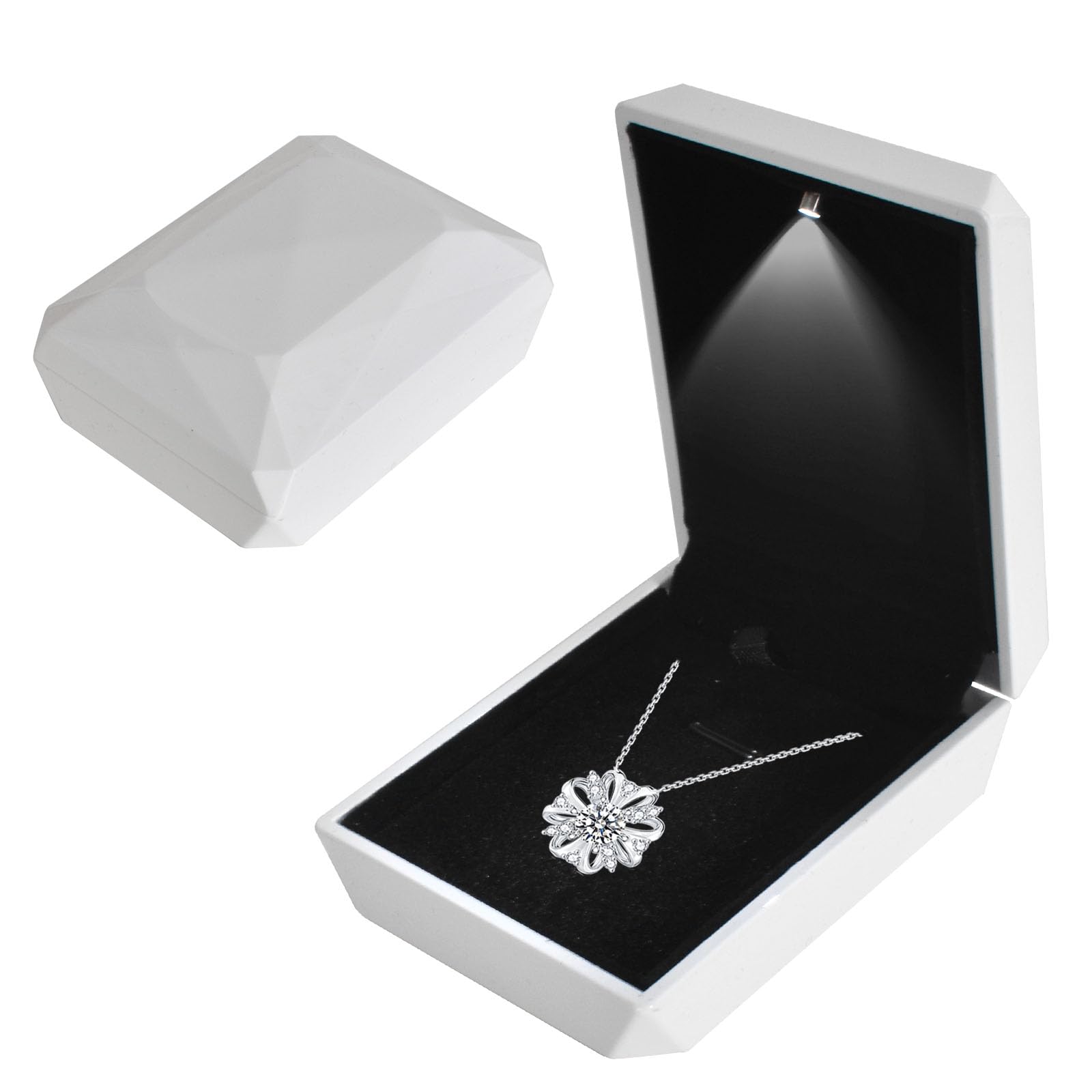 Colexy White-A Jewelry Box, Led Lighted Pendant Box, Necklace Bracelet Rings Pendant Storage Gift Case, Light Up Pendant Case, For Wedding Proposal, Engagement Valentine's Day Favors Charms, 7*9*3.3Cm,