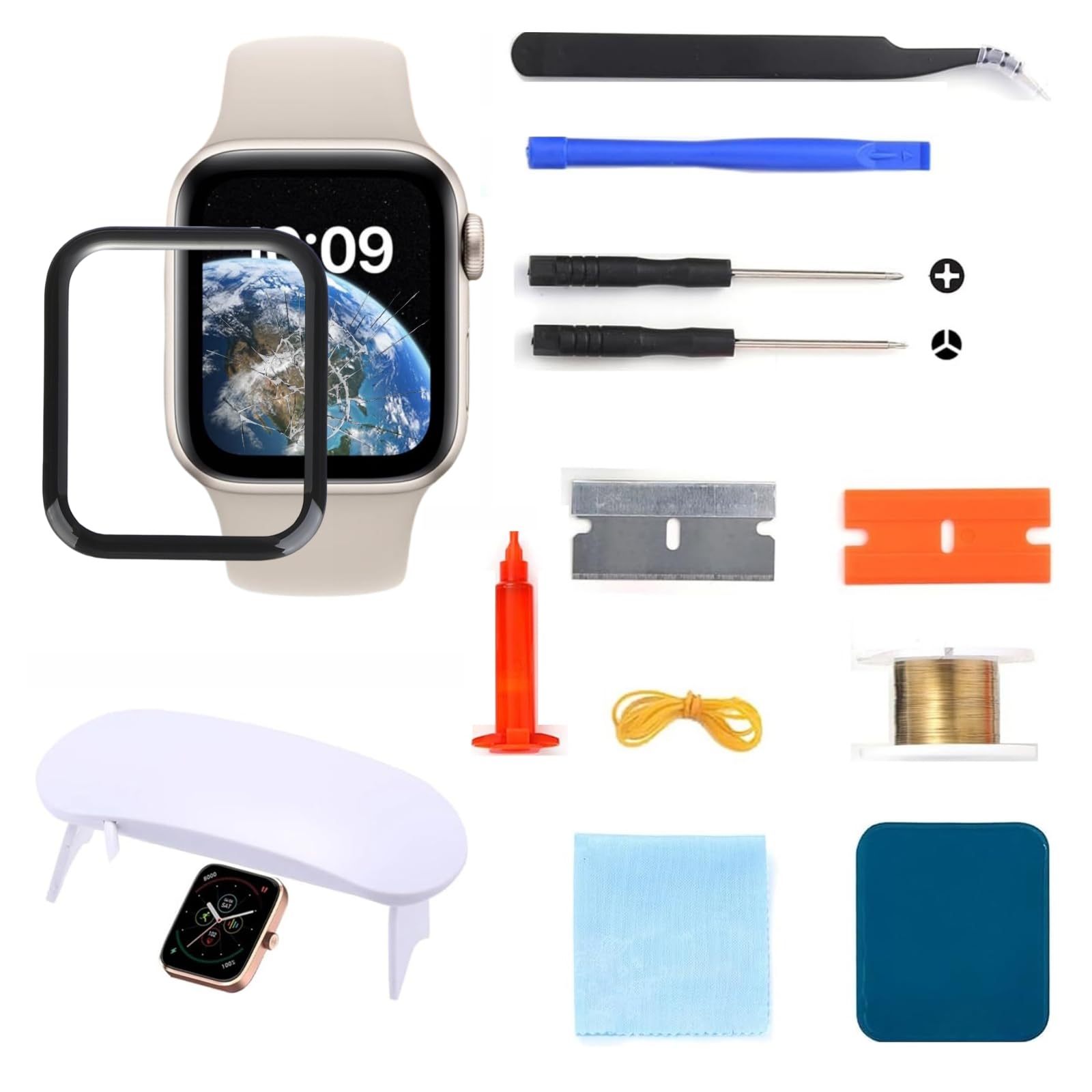 For Apple Watch Screen Replacement Kit, 44MM Front Outer Glass