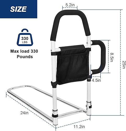 Miniatura 4 de Rieles de cama resistentes para adultos mayores, barras de agarre dobles y protector de prevención de caídas y bolsillo de almacenamiento para King,