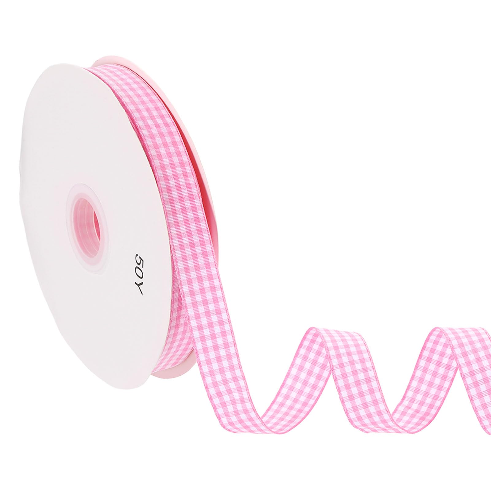 PATIKIL 50 Yard x 5/8 Inch Gingham Ribbon, Plaid Ribbon Nylon Checkered Gift Wrapping Strip for Thanksgiving Bow Wreath Craft Birthday Wedding, Pink