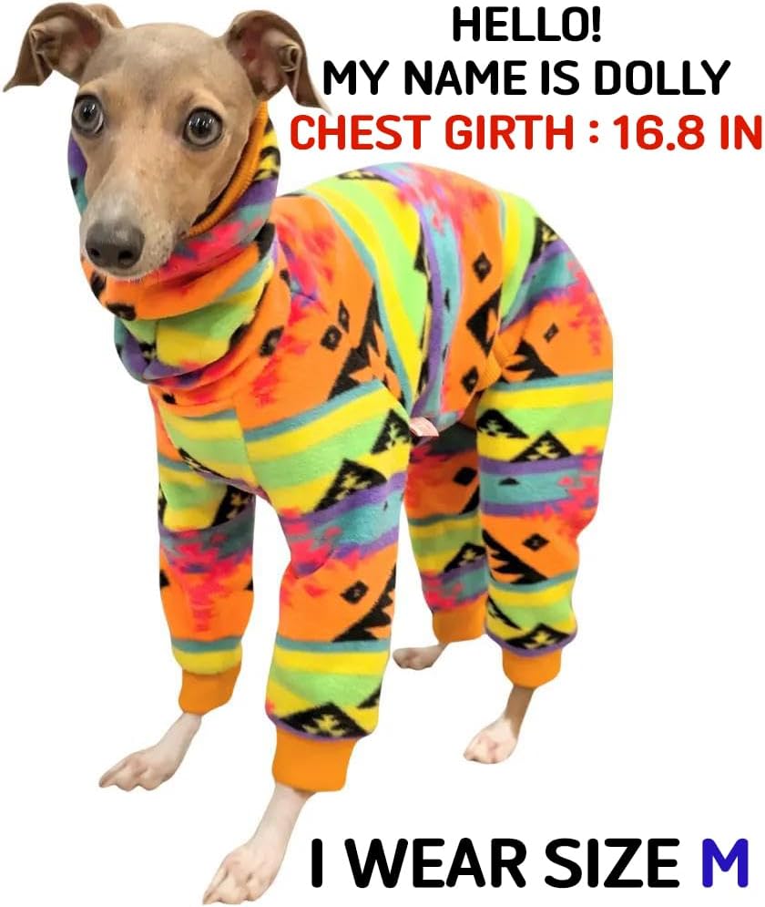 D Doggy Star Italian Greyhound Sweater Turtleneck Outfit Nordic Fleece Onesie Clothes Whippet for Dog Coat (M,Orange Nordic)