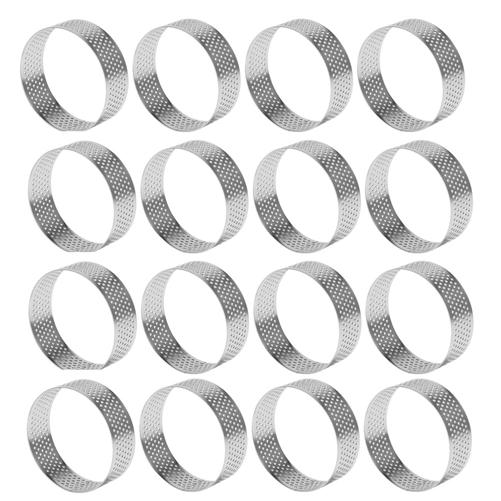 CTRLZS 16Pack 6cm Circular Tart Rings Dessert Stainless Steel Perforation Fruit Pie Cake Mousse Mold Kitchen Baking Mould Ring