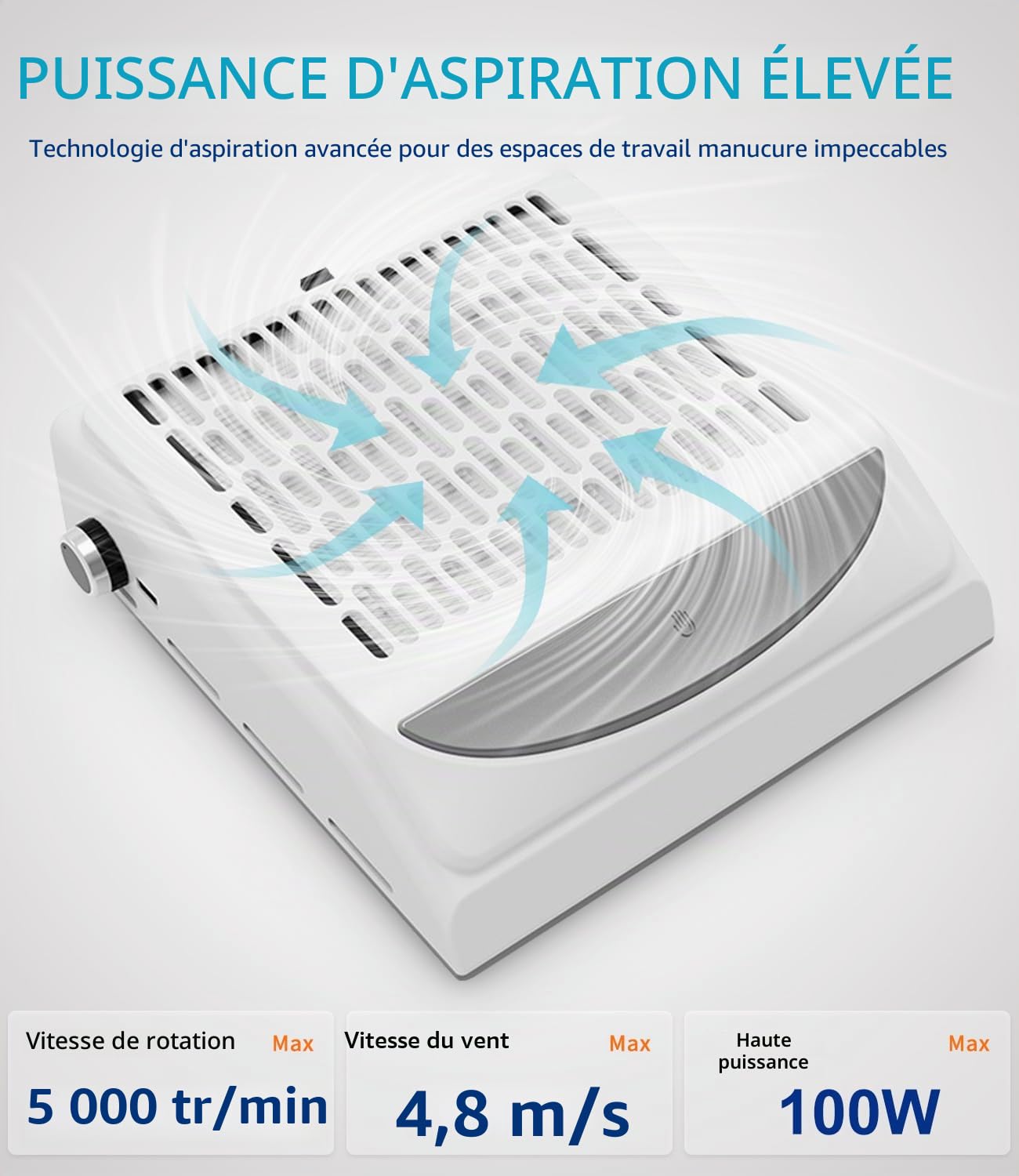 Yulado Aspirateur à ongles 100 W, 5000 tr/min, blanc, professionnel, ménage et aspiration de la poussière