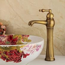 Grifos para fregadero, grifo para fregadero, grifos de cocina de latón antiguo, grifo monomando retro con un solo orificio, grifo mezclador para lavabo de baño de bronce verde (color: A370)