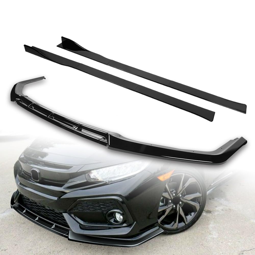 HK5 9pcs Combo Front Bumper Body Kit Lip + Side Skirt Extensions Diffuser Compatible with 2017-2021 Honda Civic Hatchback Models Only 2018 2019 2020 (
