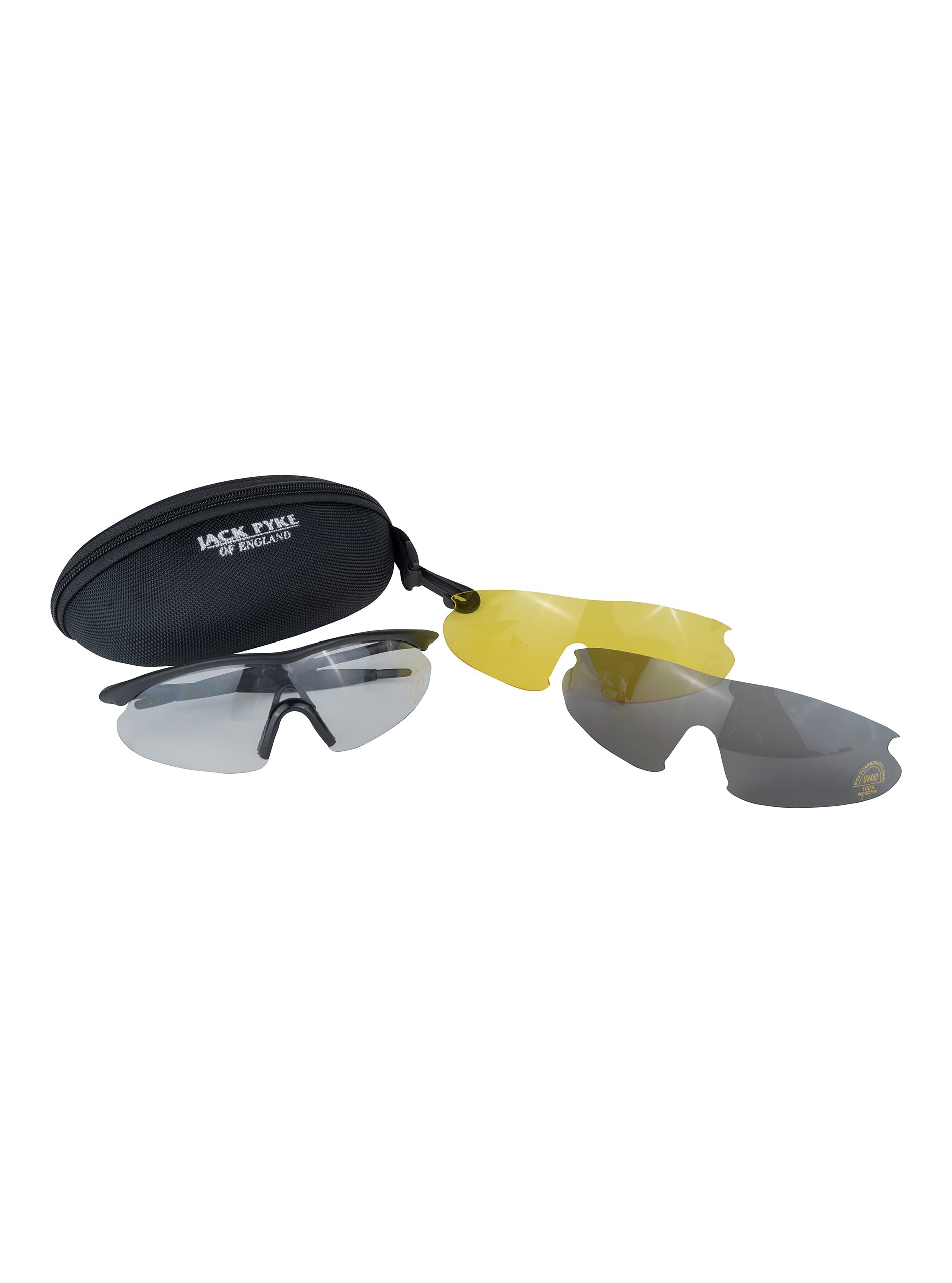 Jack Pyke Pro-Sport - Gafas de Tiro con 3 Lentes - Ahumadas, Transparentes y Amarillas