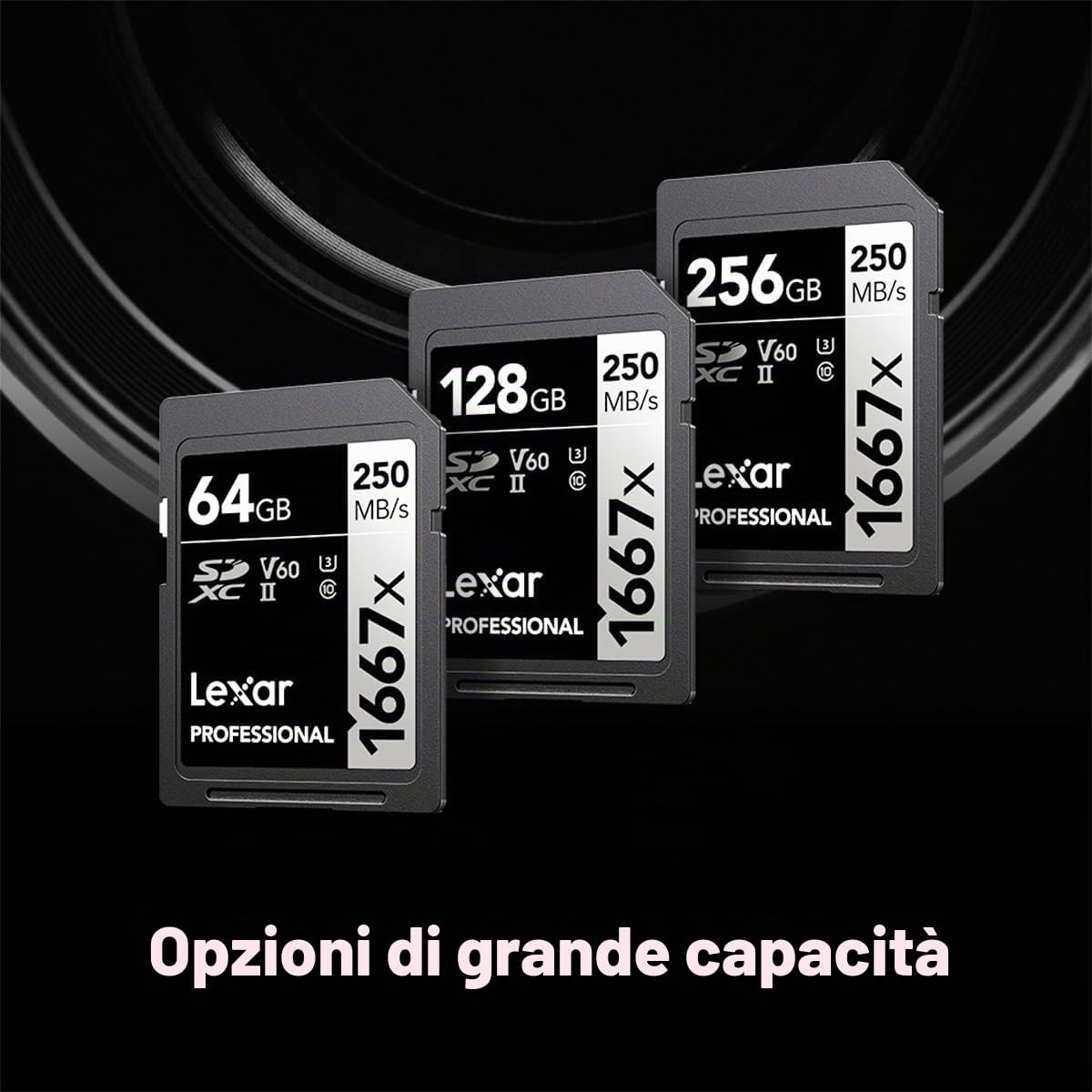 Lexar Schede di memoria SDXC professionali 1667x, da 128 GB, UHS-II, C10, U3, V60, video Full HD e 4K, fino a 250 MB/s in lettura, per fotografi professionisti, videografi e appassionati