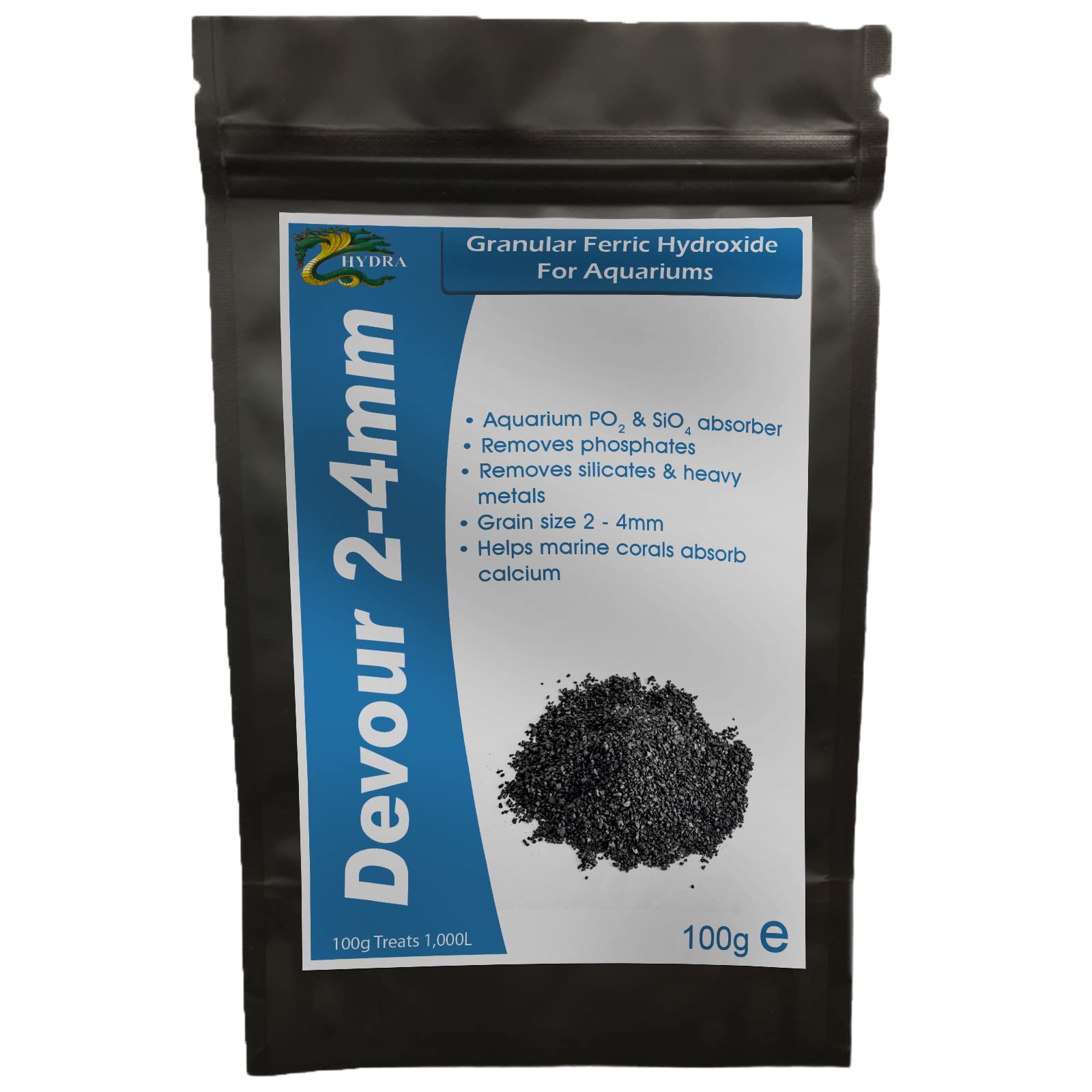 HYDRA DEVOUR 100G (Grain size 2.0-4.0MM) Effectively Removes Phosphate & Silicate from Fresh & Salt Water Aquariums for Filter Bags