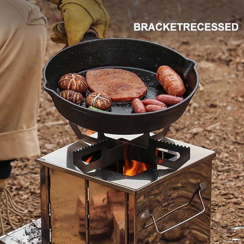 Folding Camping Wood Stove, Portable Wood Burning Stove, Lightweight Stainless Steel Wood Burning Camp Stove, with Grill, for Backpacking BBQ Picnic