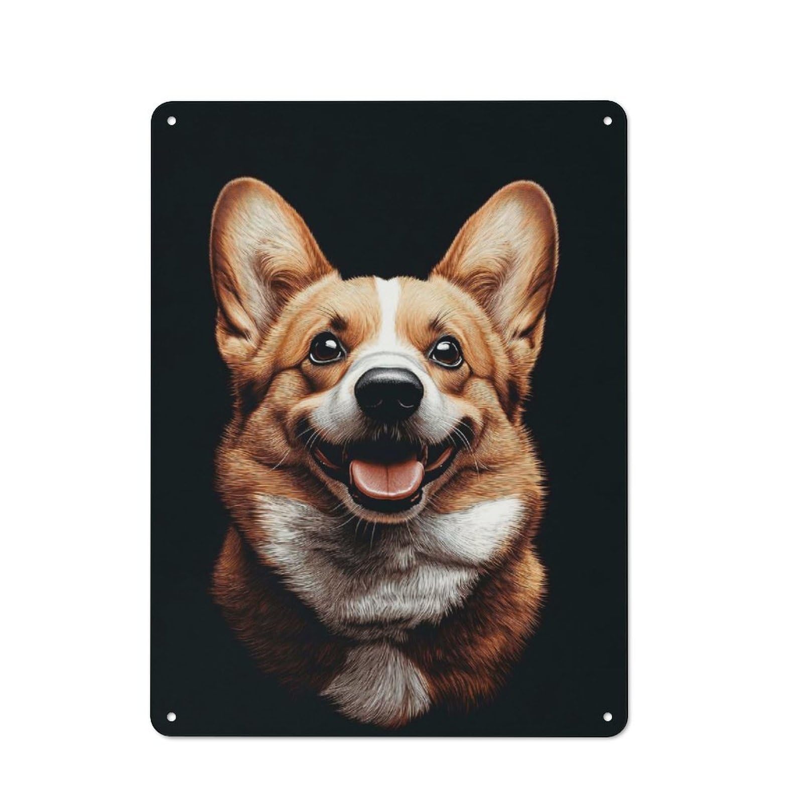 Junmoney Style-14 40X30cm Rustic Tin Sign With Smiling Corgi Portrait On Black Background For Studio Or Craft Room, Tin Sign Wall Decor For Studios And Craft Rooms
