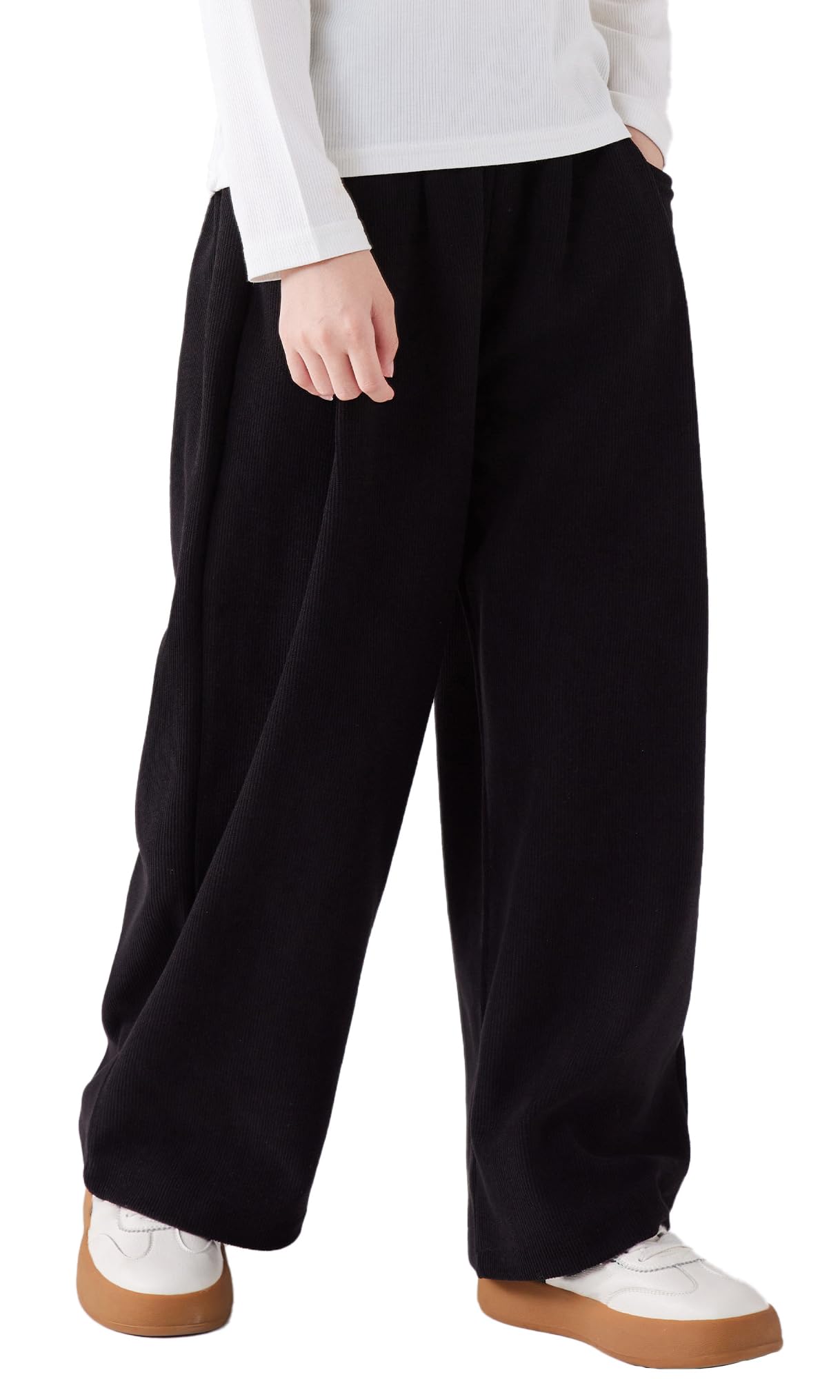 SEAUR Mädchen Cordhose Weites Bein Locker Freizeithose Herbst Winter Lange Hose mit Gummibund Hohe Taille Warme Winterhose 4-14 Jahre