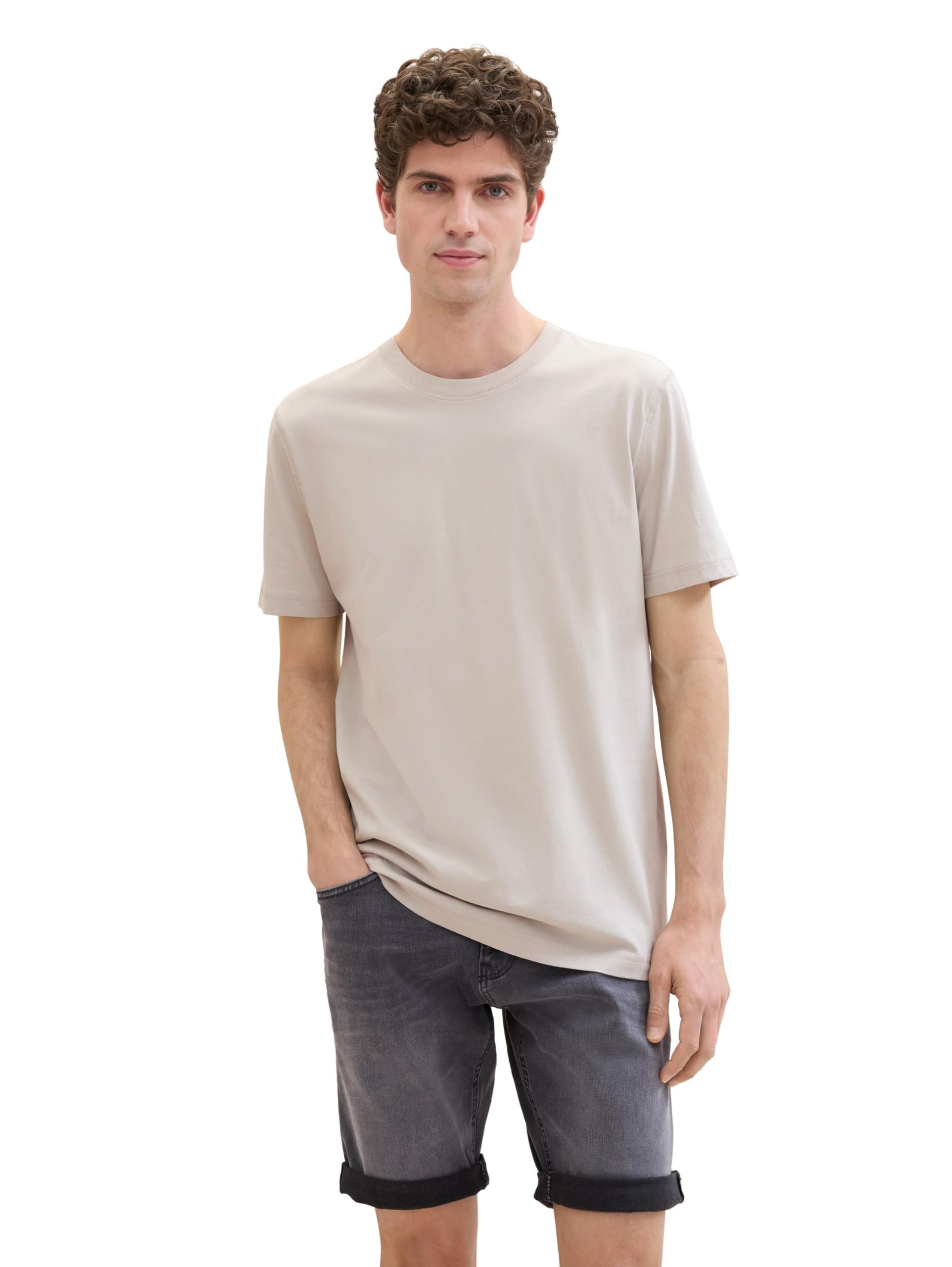 TOM TAILOR Denim Men's T-Shirt with Back Print, 11754 Light Dove Grey, XS
