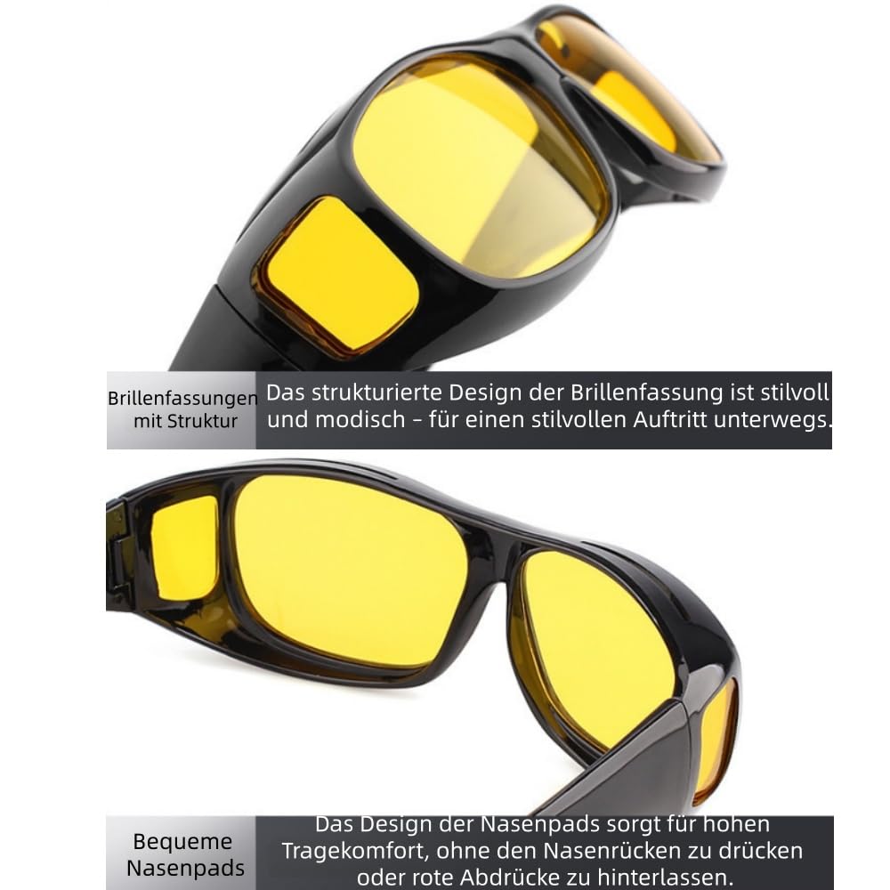 Blendschutzbrille Noxia Vision,Polarisierte, blendfreie Nachtfahrbrille für Herren und Damen - UV Schutz, leicht, mit Gelbfilter & Seitenschildern, Überbrille für Sehhilfen