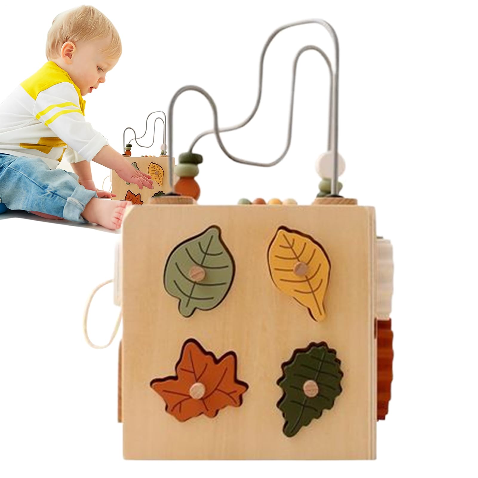 Holzbausteine – Sequenzperlenspiel | Lern- und Sortierspiel für 1 bis 3 Jahre, Haus, Schule, Reisen, Kindergartentisch