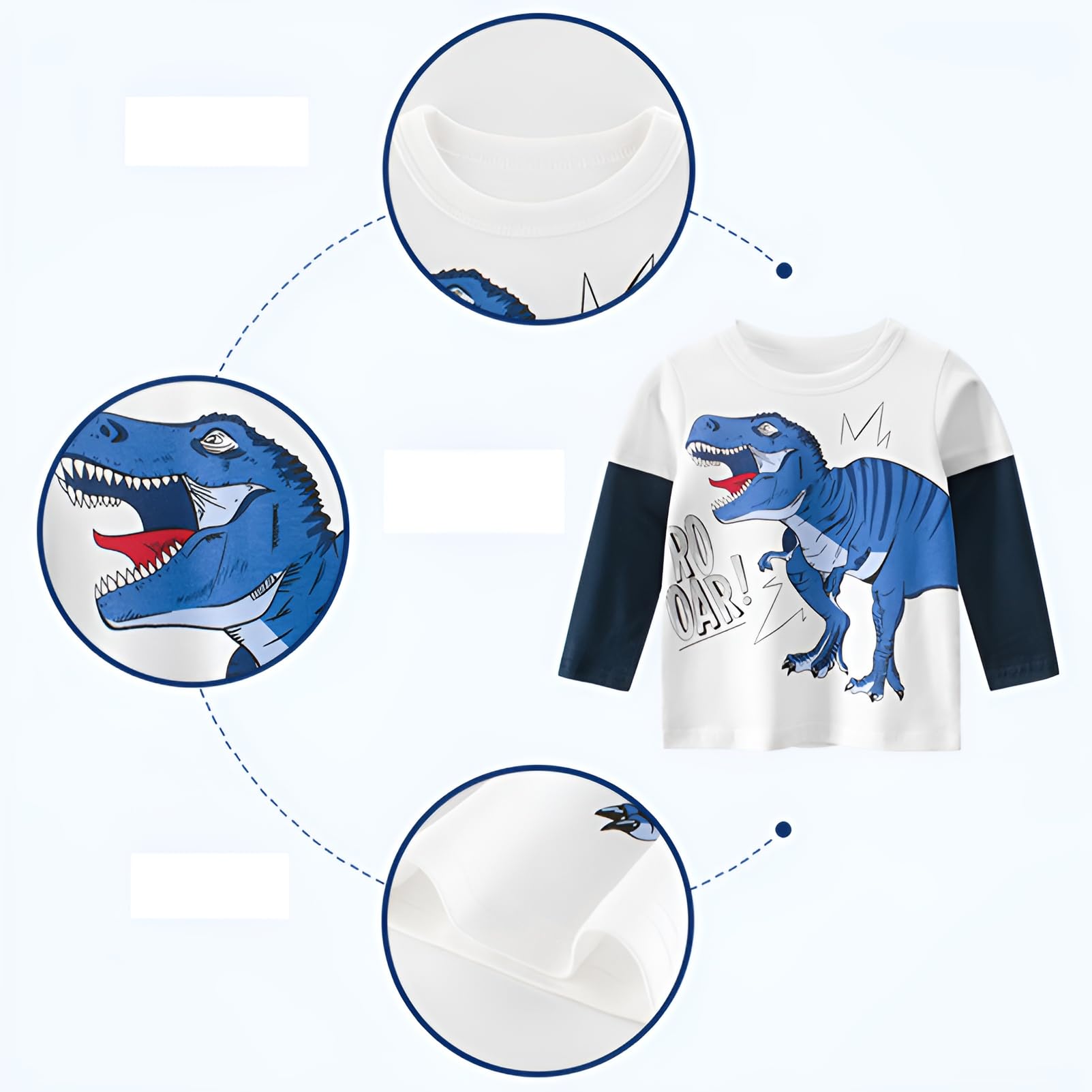 amropi Bébé Garçons Dinosaure T-Shirt à Manches Longues Lot de 3 Coton Tee Shirt Top pour 1-8 Ans