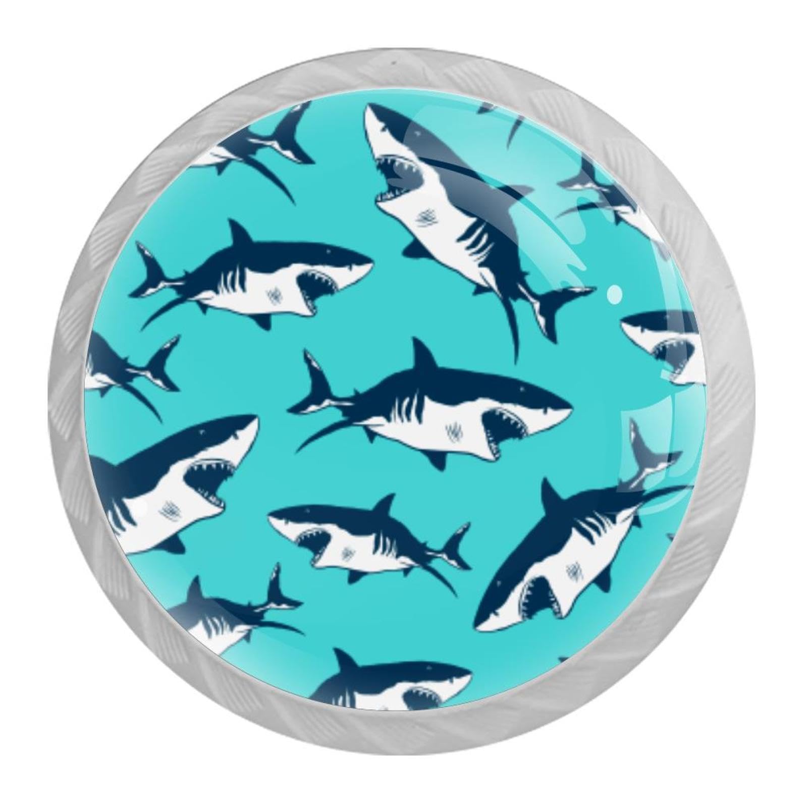 Tqmspg 4 Pieces Drawer Pulls Sharks Pattern Door Knobs Dresser Handles for Kitchen Wardrobe Cupboard Hardware Furniture