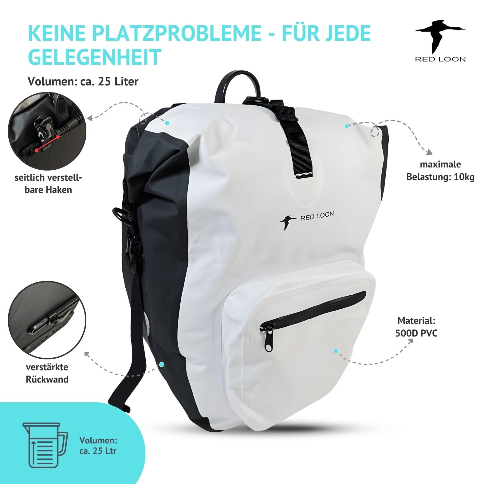 Red Loon - Borsa per bicicletta, colore: Bianco