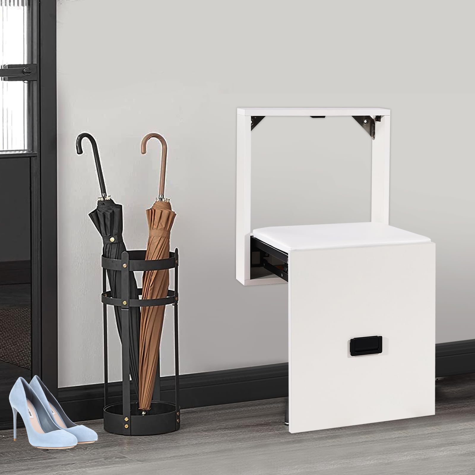 Silla Plegable de Pared, Silla Plegable de Montaje en Pared, 7.5cm de Grosor Plegable, Para Cambios Rápidos de Zapatos o Pausa para Descansa, Silla Plegable de Pared para Chimeneas, Armarios