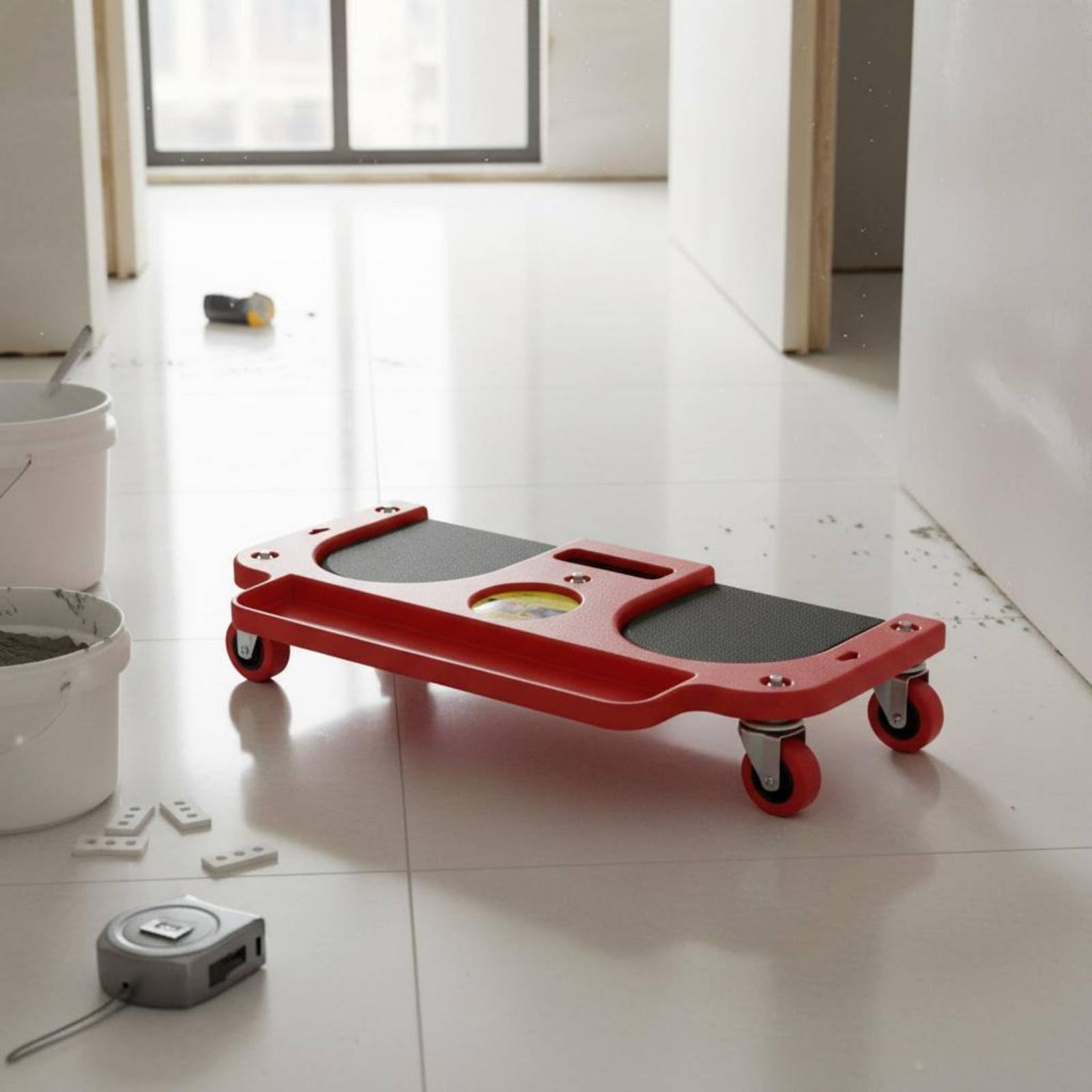 Gralara Rodillera con Ruedas Rodante Carro de Rodillas de Trabajo Cojín de Rodillas con Movilidad Fluida Gracias Ruedas 360 Bandeja y Soporte para Piezas, Rojo