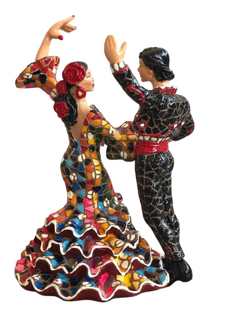 Figura Pareja Flamenca en Mosaico. Figura Mosaico. Figura Decorativa. Figura Mujer y Hombre Bailando Flamenco con Diseño en Mosaico