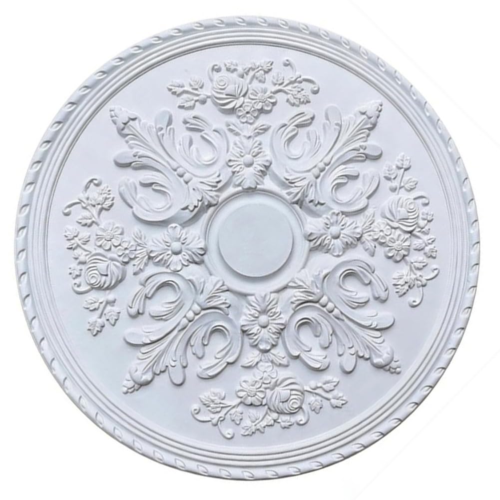 SPORTARC Medaglione da soffitto, rosone rotondo da soffitto, 60 cm, design floreale in poliuretano bianco, leggero, facile da installare per soggiorno, camera da letto, decorazione da pranzo