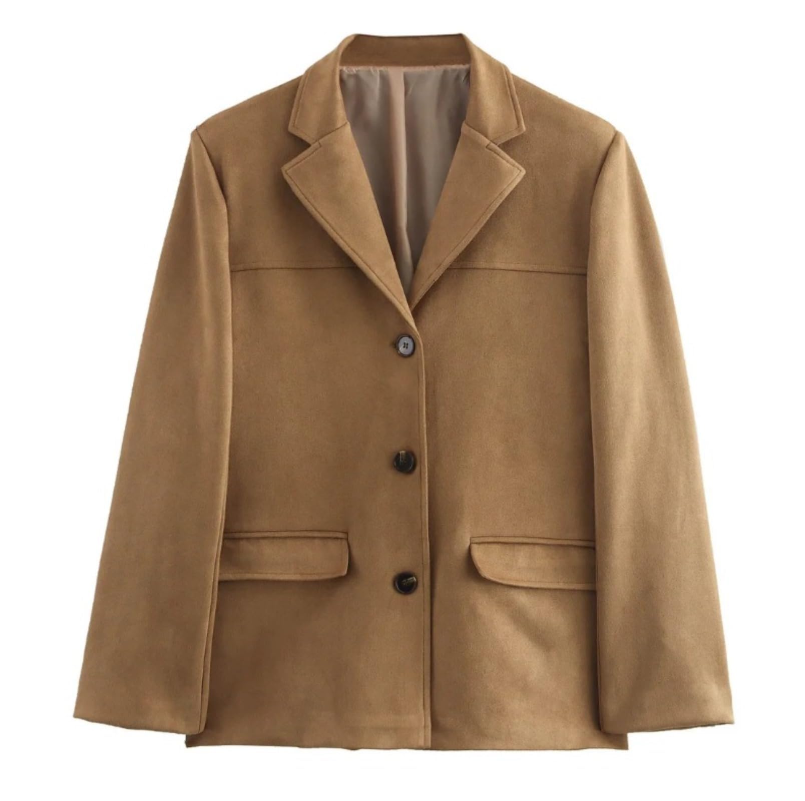 Damska brązowa zamszowa kurtka Faux Suede Blazer Coat Vintage Estetyka Ponadgabarytowa odzież wierzchnia(Brown,M)