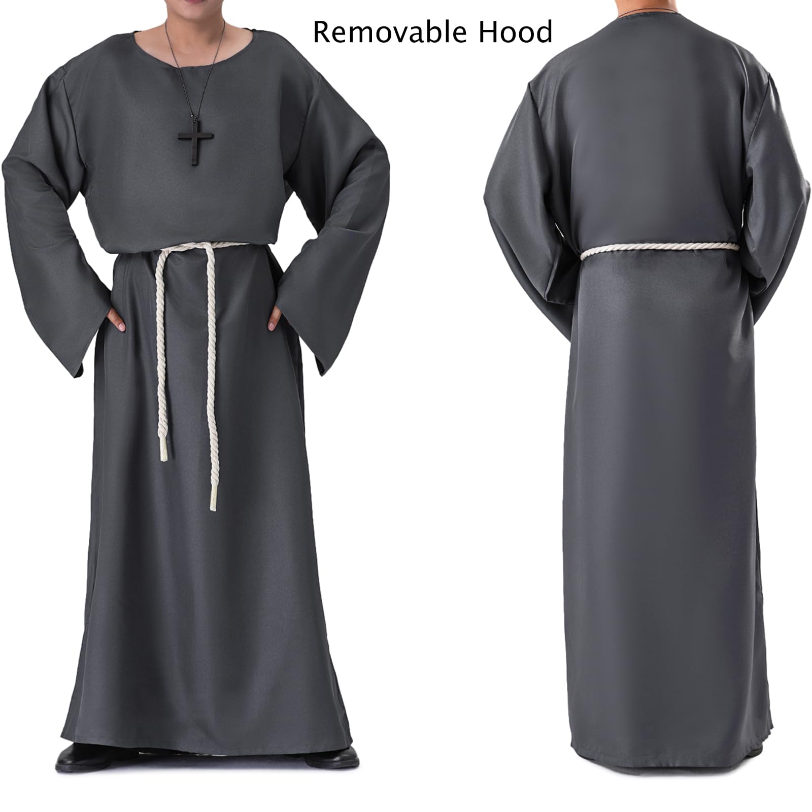 Myir JUN Costume da Monaco Sacerdote Accappatoio Frate Medieval Rinascimentale Saio Ideale per Halloween Carnevale