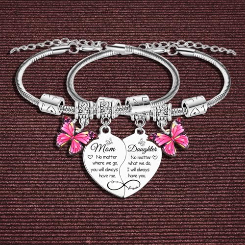 2 Pcs Mom Daughter Matching Bracelet Set Mom Daughter Present Mother's Day Gifts Christmas Birthday Gifts For Mother2