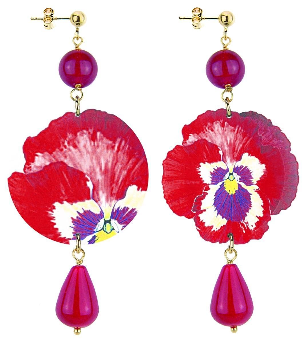 Collezione The Circle Pansé Rossa Fondo Bianco Orecchini da Donna in Ottone Pietra Rubino
