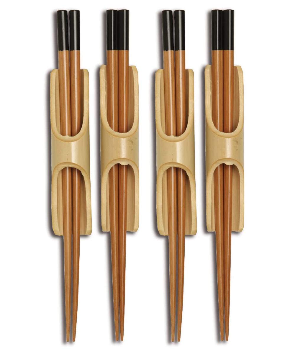 JOYCE CHENBurnished Bamboo Chopstick Set with Holders (Burnished Bamboo, 4 Pack)