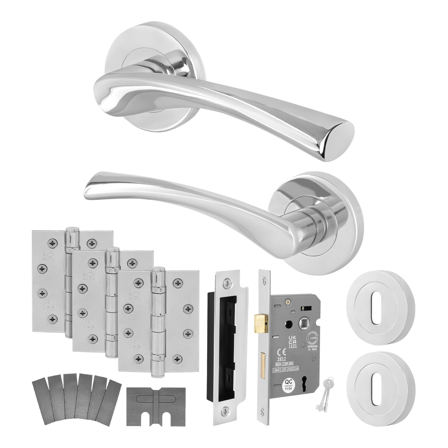 EAI Chrome Door Handles Fire Rated with Sash Lock 80mm - Novoli