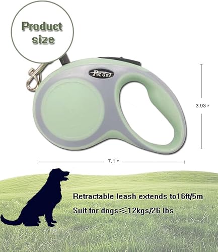 Miniatura 2 de Correa retráctil para perro (cuerda), ergonómica, duradera y sin enredos, correa para caminar para perros de hasta 26 libras, 16 pies (verde)