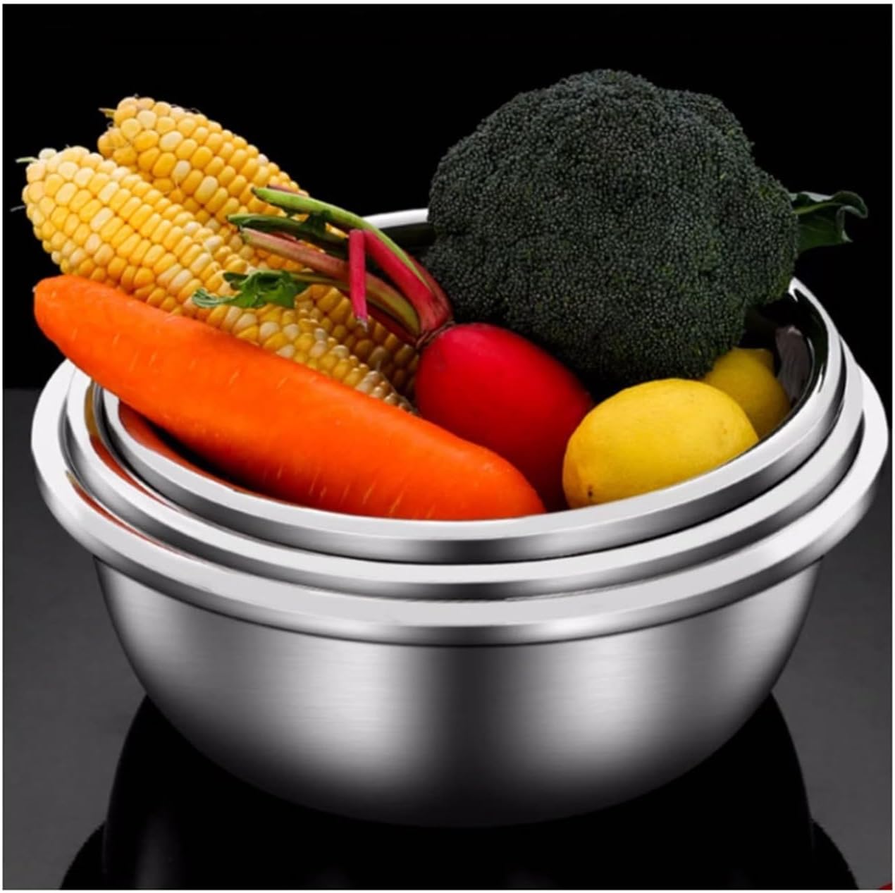 Salad Bowls Mixing Bowls Soup Bowls Barbecue Serving Trays Pots and Pans 316 Stainless Steel Cooking Baking Nesting Storage Bowls 3 Piece Set，