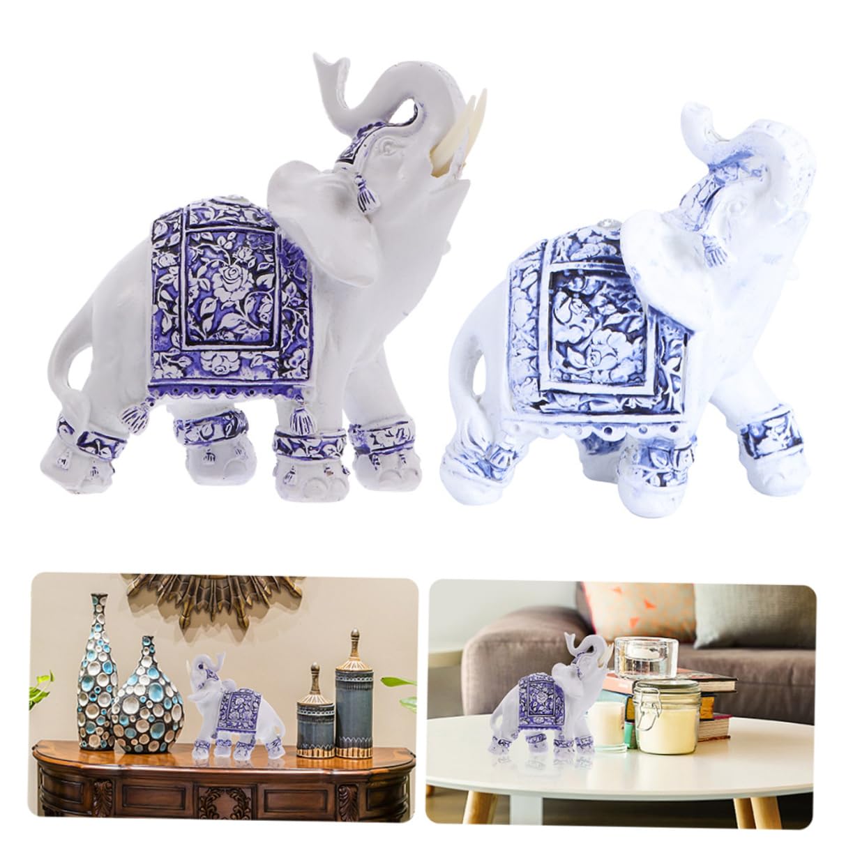 MAGICLULU 2 Series Adornos De Elefante De Porcelana Azul Y Decoración Adornos De Jardín Al Aire Figura Decorativa De Elefante Figuras De Elefante Resina 2 Piezas*2
