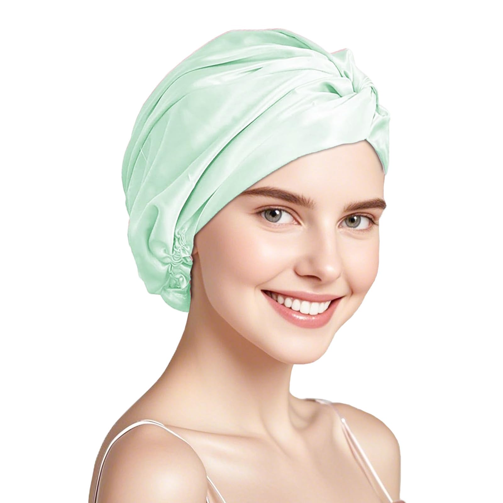 townssilk 100% seda de morera para mujer, gorro de dormir de 16 mommes, gorro de ducha de seda bueno para el cabello, protege el cabello, gorro de noche de seda, doble capa, azul — view 6