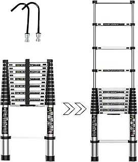 Telescoping Ladder 8M/26FT Telescoping Ladders with Hook, Non-Slip Compact Extension Ladders, Single-Sided Ladder Telescopic Ladders for Home Roof, 330lbCapacity Lofty Ambition