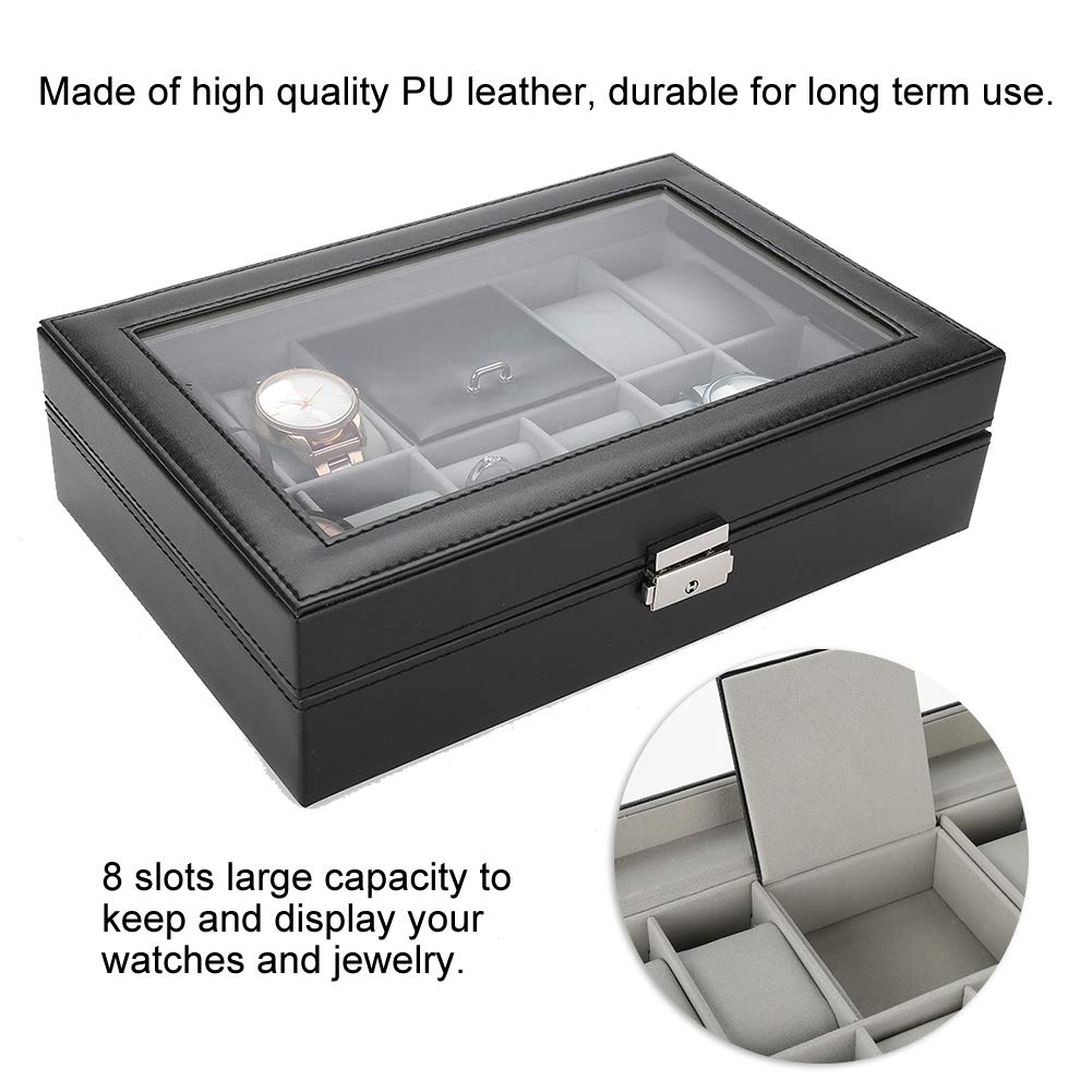 Horloge Opbergdoos, Horloge Display Organisator 6 Slots Pu Leer Luxe Zwart Voor Horloge Geschenkdoos