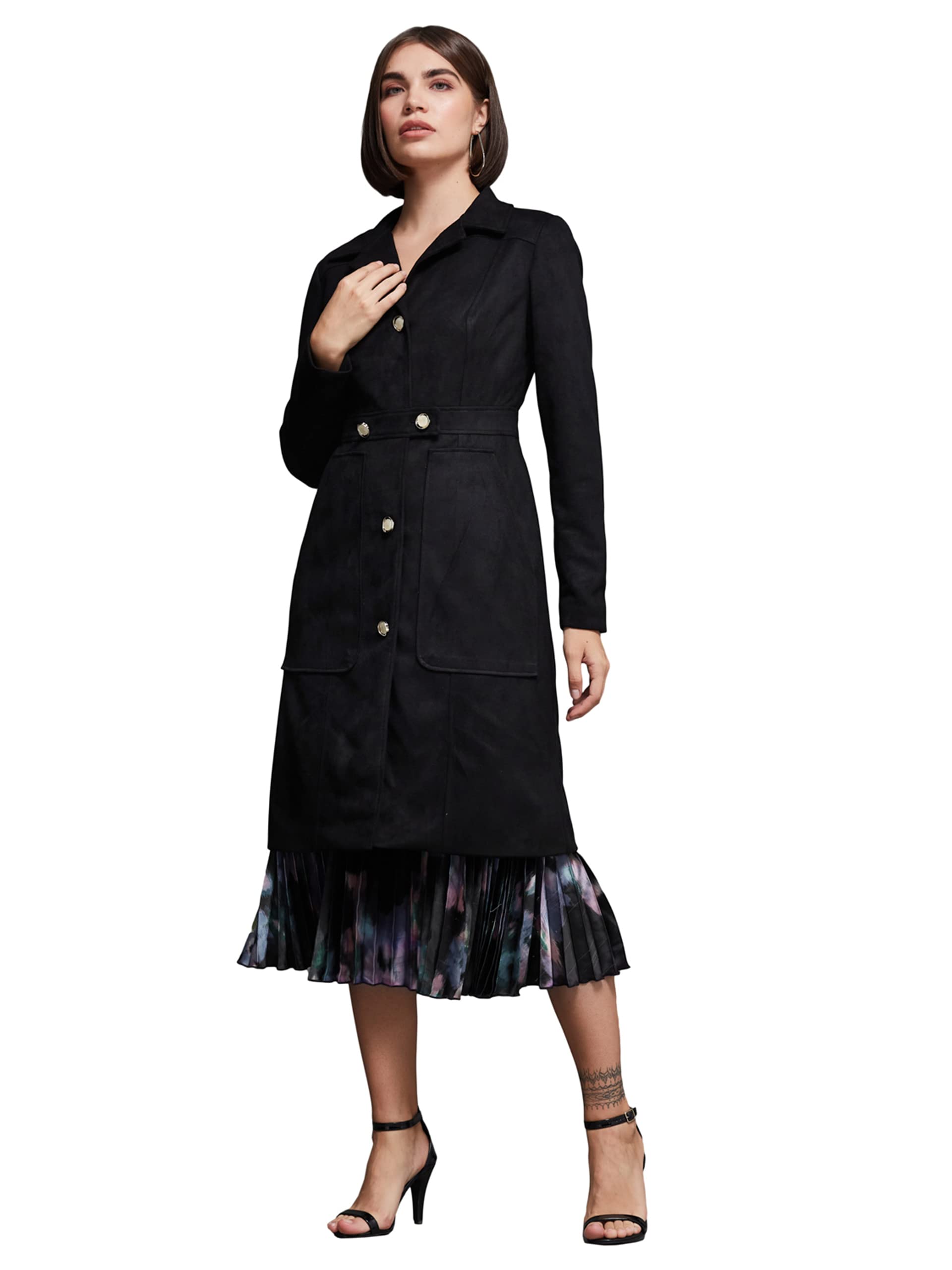 miss chase Women's Shirt Collar Full Sleeves Solid Button-Down Longline Polyester Jacket with Pockets-picture-35