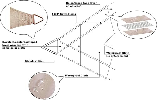 Miniatura 4 de Alion Home Toldo parasol tejido triangular impermeable de 10 x 10 x 10 pies en colores vibrantes (beige)