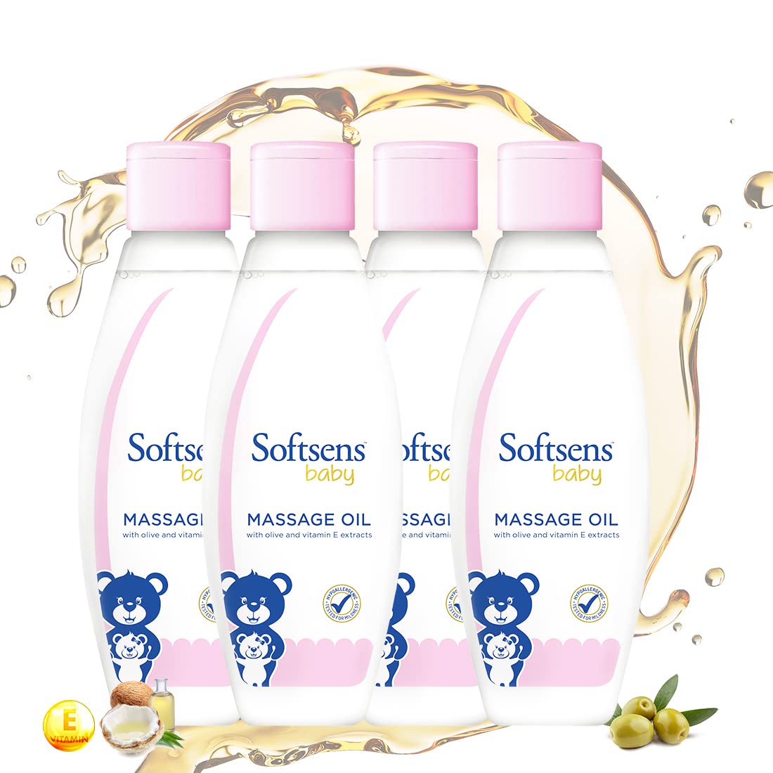 Softsens Baby Massage Oil with Vitamin E & Olive Extracts, 200Ml | Free from parabens and harmful chemicals (Pack of 4, White)-image-18
