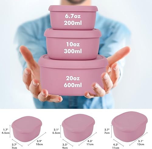 Miniatura 2 de Anatole Juego de 3 recipientes de silicona para almacenamiento de alimentos, Bento con tapas, sin BPA, para lavavajillas, microondas, horno,