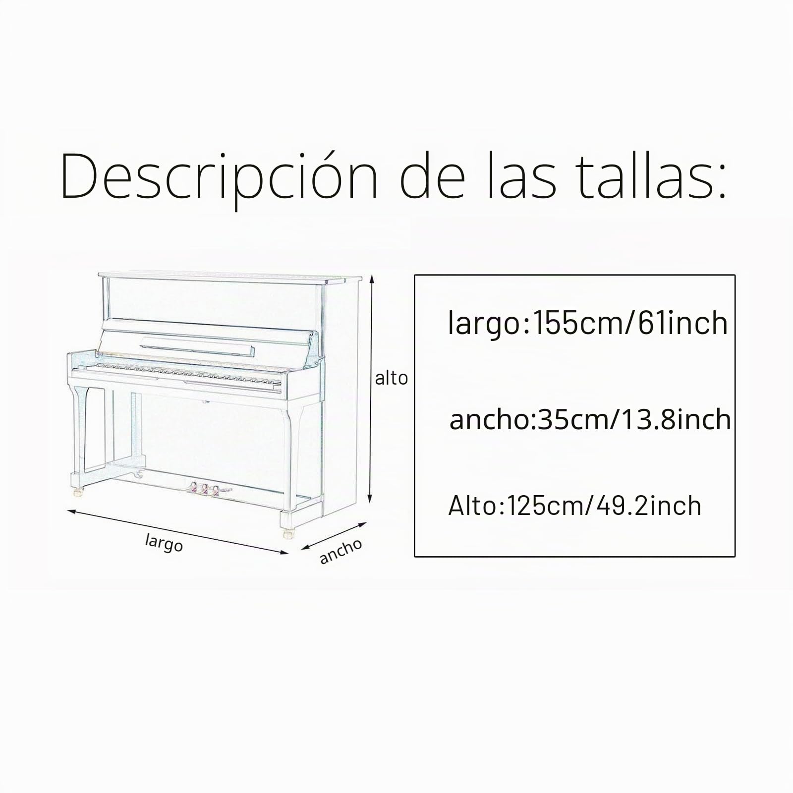 Funda para Piano Vertical -Cubierta Vertical del Piano | Funda impermeable de algodón prensado con costuras cruzadas -para piano vertical universal (155*35*125cm)