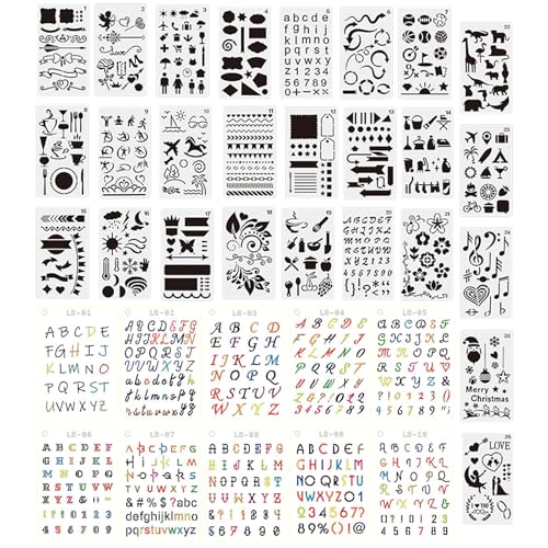 HTTDSLF 36 Piezas Plantillas Letras para Pintar, Plantillas de Letras, PPlantillas Lettering, LLetras Stencil, PPlantillas de Dibujo del Alfabeto para Manualidades, pPlantillas Bullet Journal