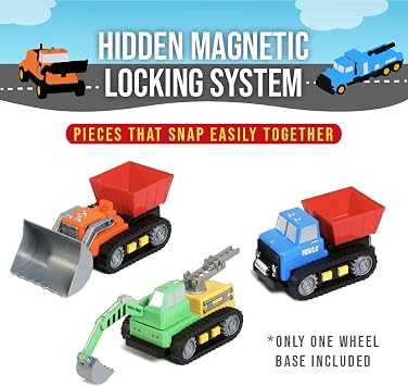 Popular Playthings Magnetic Build-A-Truck FX Construction Vehicle | 4 Pieces, for Boys Ages 2 & Up, Construction Vehicle Toys, Gifts, for Toddlers Play