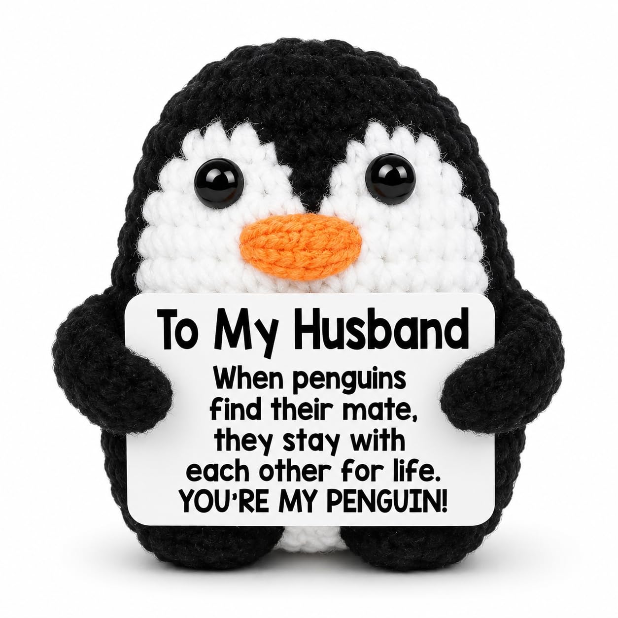 VITEVER Mini Crochet Penguin Gift for Husband, Cute Handmade-Style Penguin Keepsake with Message Card, Romantic Anniversary Birthday Valentine’s Day Gift for Men, Husband from Wife
