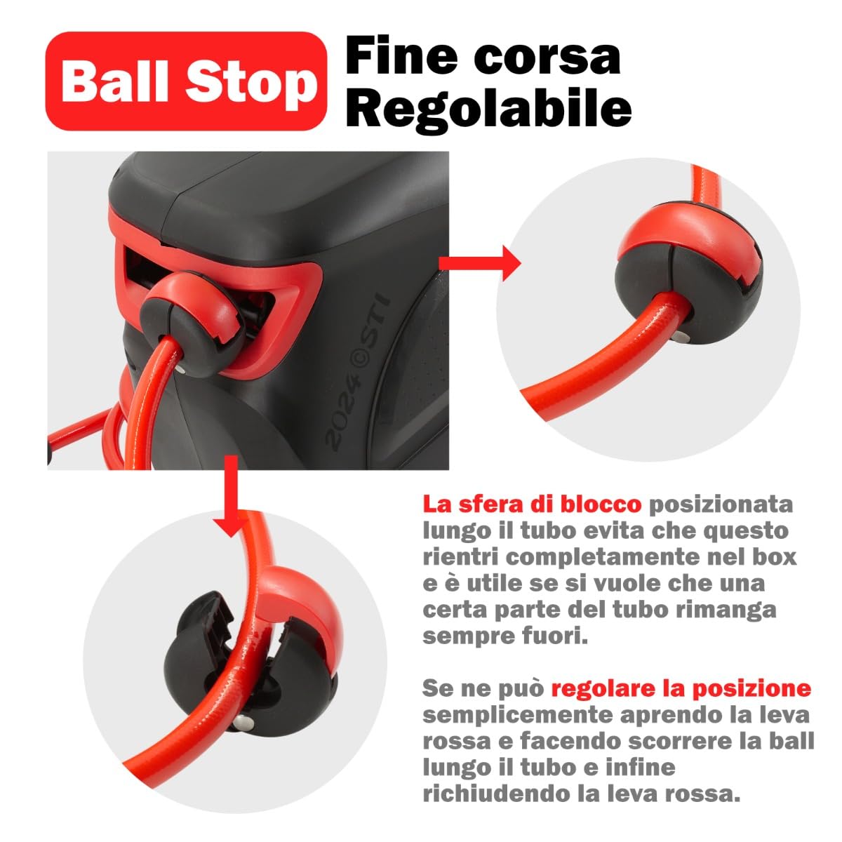 STI Avvolgitubo automatico da Giardino 20m da Parete con Box e fissaggio a parete Tubo acqua PVC 3 strati 1/2" irrigazione da muro girevole 180°, con lancia e attacchi rapidi