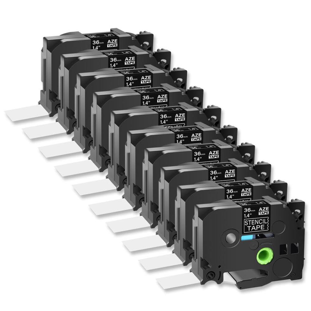 Nastro Stencil 10 Pezzi 18 24 36mm Compatibile con STe 141 151 161 Nero su Etichetta Trasparente per stampanti di Etichette PT P900W(10PK 36mm)
